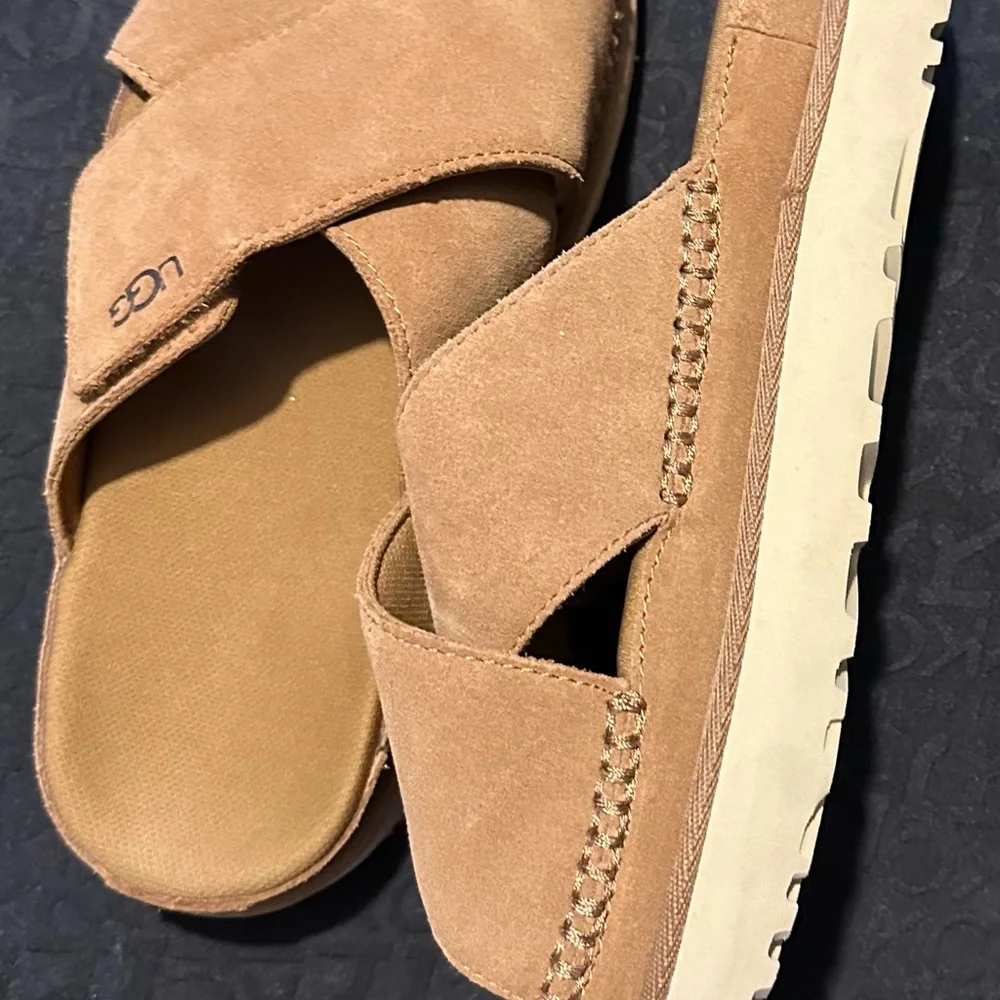 UGG Tan Suede Cross-Strap Slide Sandals - Picture 2 of 4